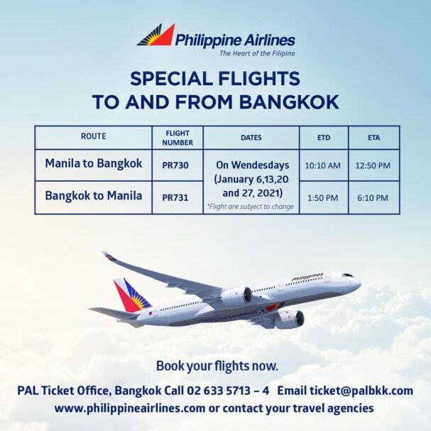 Schedule of PAL BangkokManila flights in January 2021 — Pinoy Thaiyo