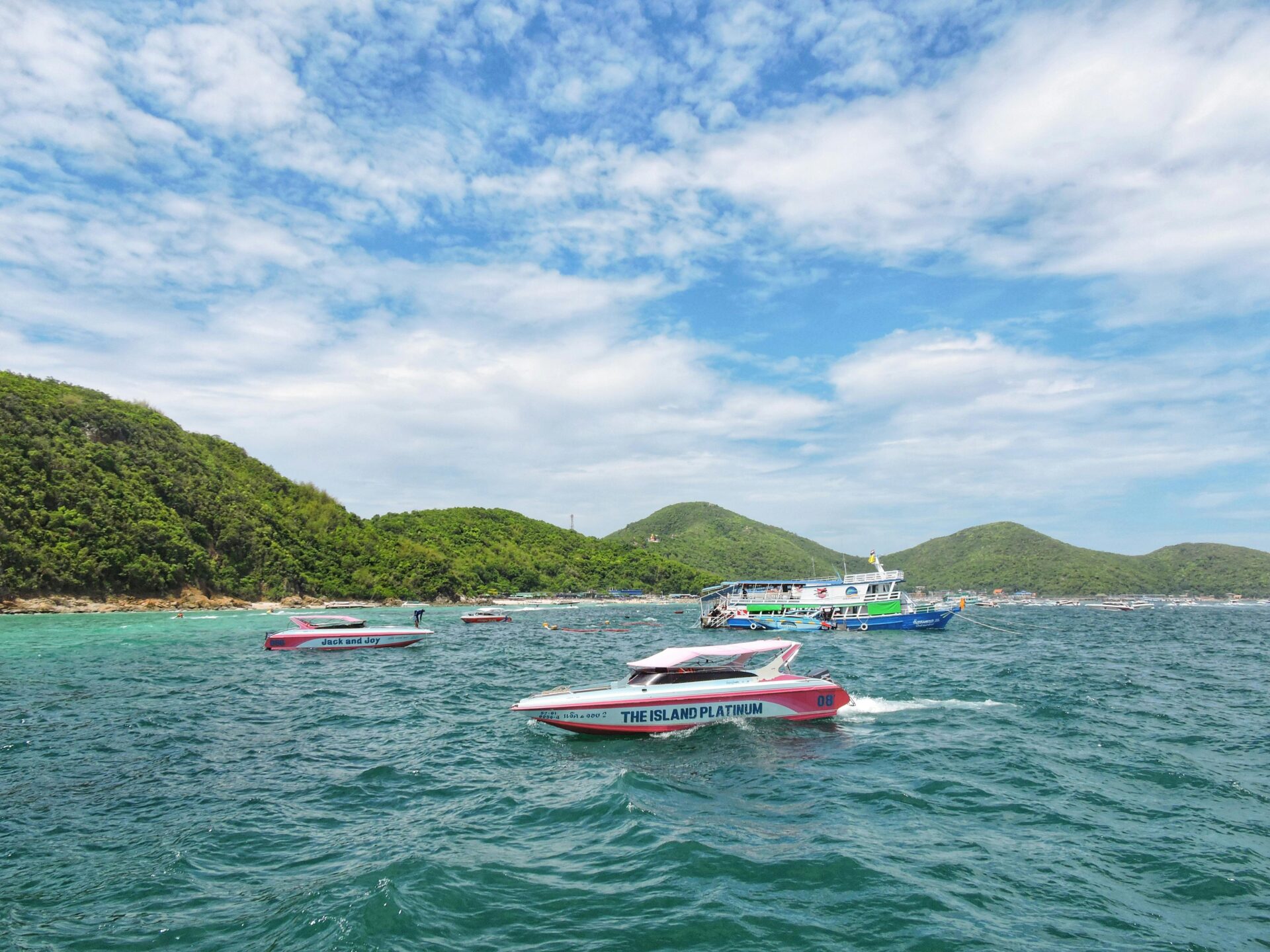 Speedboats for tourists visiting Koh Larn, a small Thai island off the coast of Pattaya.