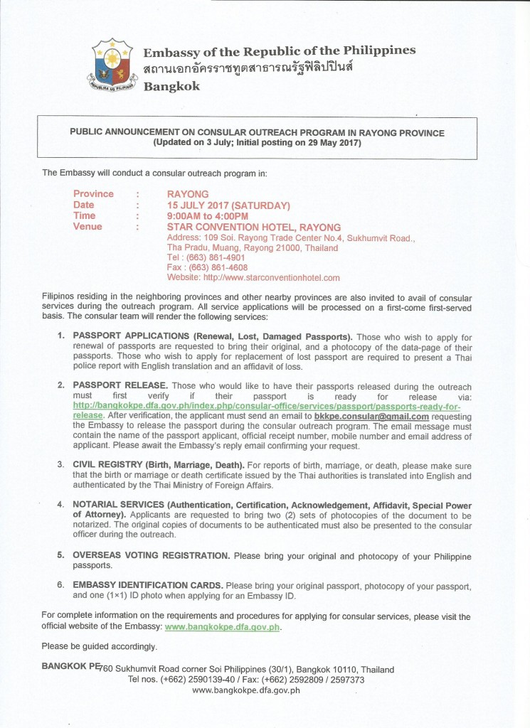 PHL Embassy to hold consular program in Rayong - TrueID